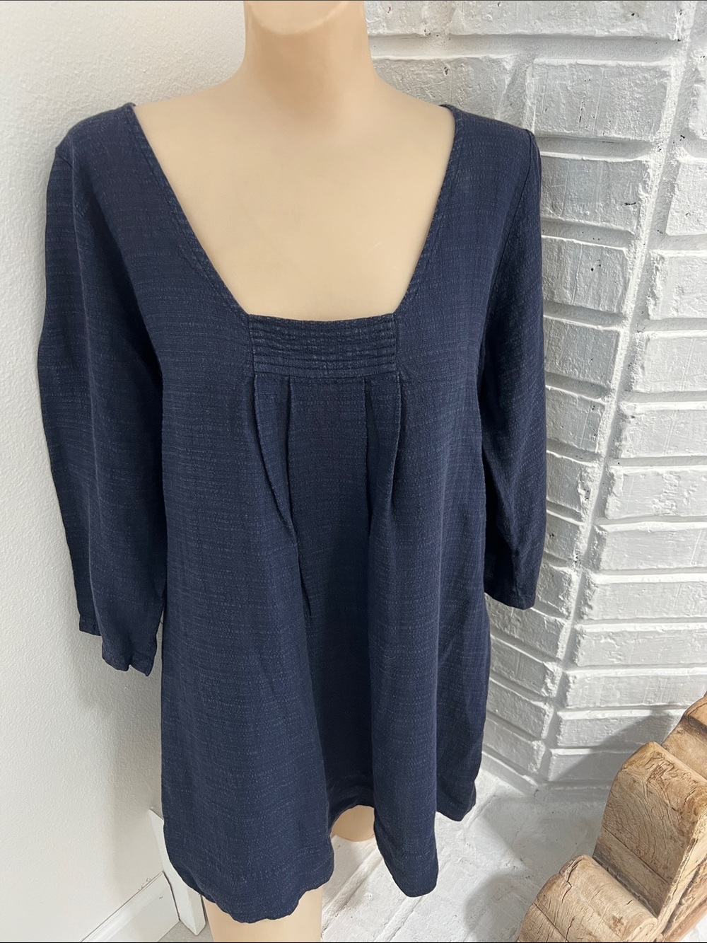 Eileen Fisher Navy Square-Neck Pleated Tunic